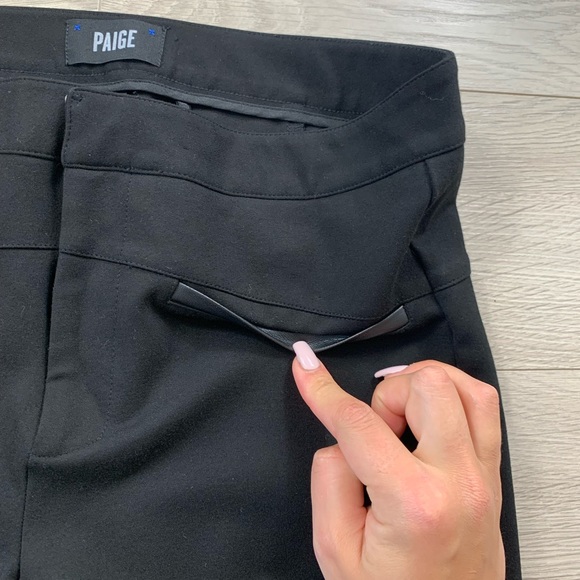 PAIGE Black Rosalind Ponte Knit Stretch Pants w/ Faux Leather Trim Pockets - Picture 6 of 12